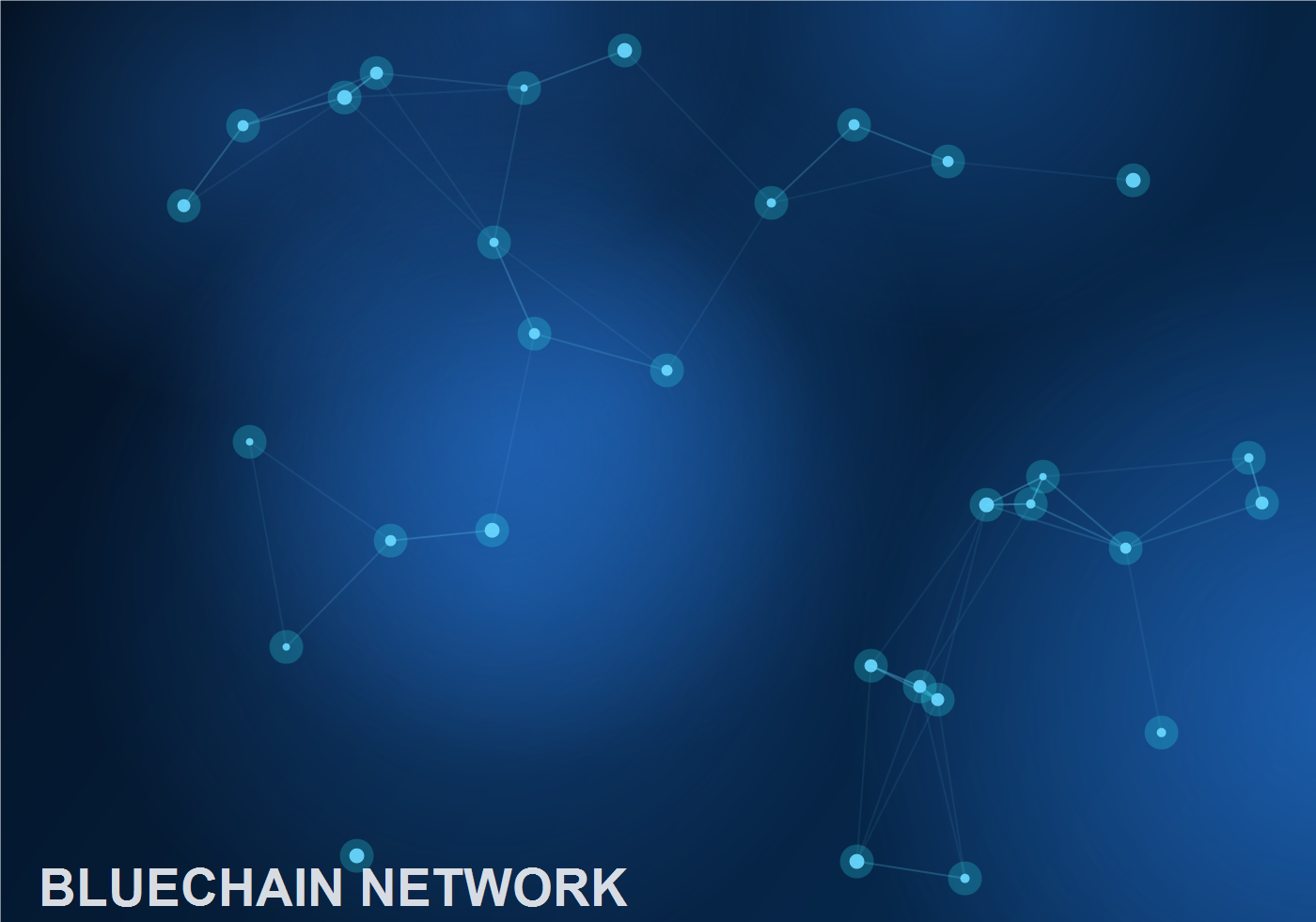 Blue abstract blockchain graphic with connected network nodes